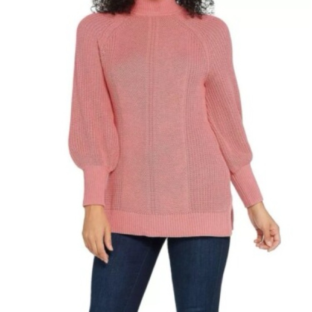 Isaac Mizrahi Live! Lace Detail Bishop Sleeve Sweater Blush‎ Pink A462883 Small